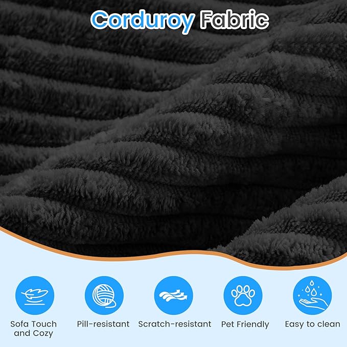 PUREMIND 106" Black Sectional Couches for Living Room, Cloud Couch Modular Sectional Sofa, Corduroy L Shape Sofa with Deep Seat, Modular Boneless Foam Couch Corner Couches No Assembly Required