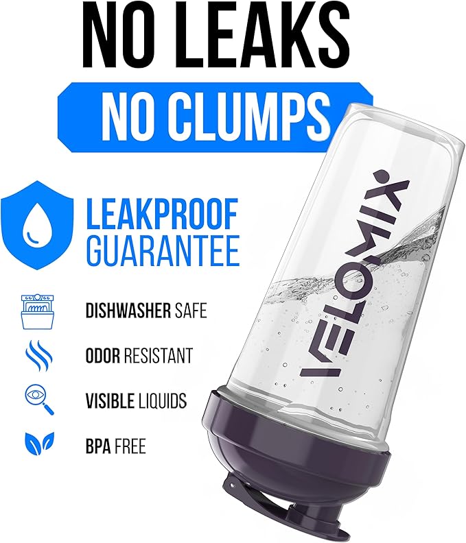 VELOMIX -6 PACK- 28 oz Protein Shaker Bottle for Protein Mixes - 6x Wire Whisk | Leak Proof Shaker Cups for Protein Shakes | Protein Shaker Bottle Pack | Protein Shake Cup (Muted Clarity)