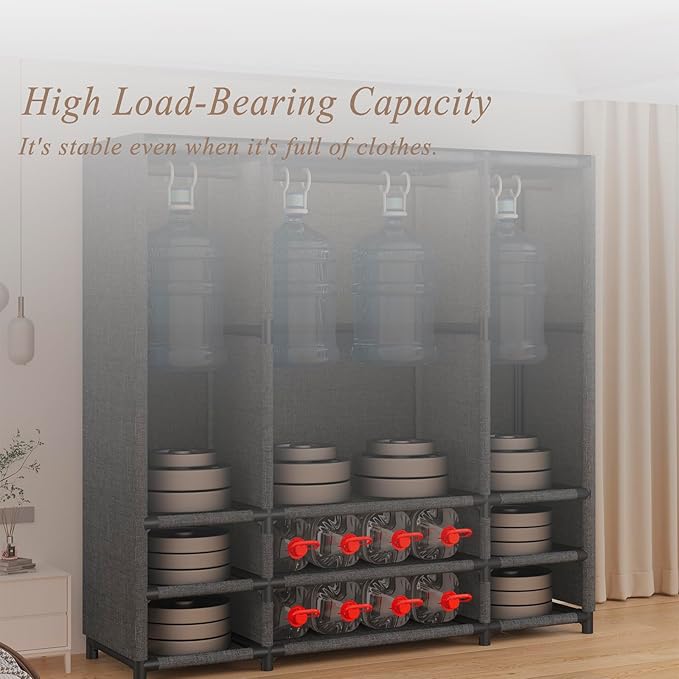 Portable Closet,Portable Closets for Hanging Clothes,Japanese Style Garment Rack Clothing Rack with 2 Drawers,1 Hanging Rods and 2 Storage Shelves,27.5" L x 17.7" W x 65.1" H,Black