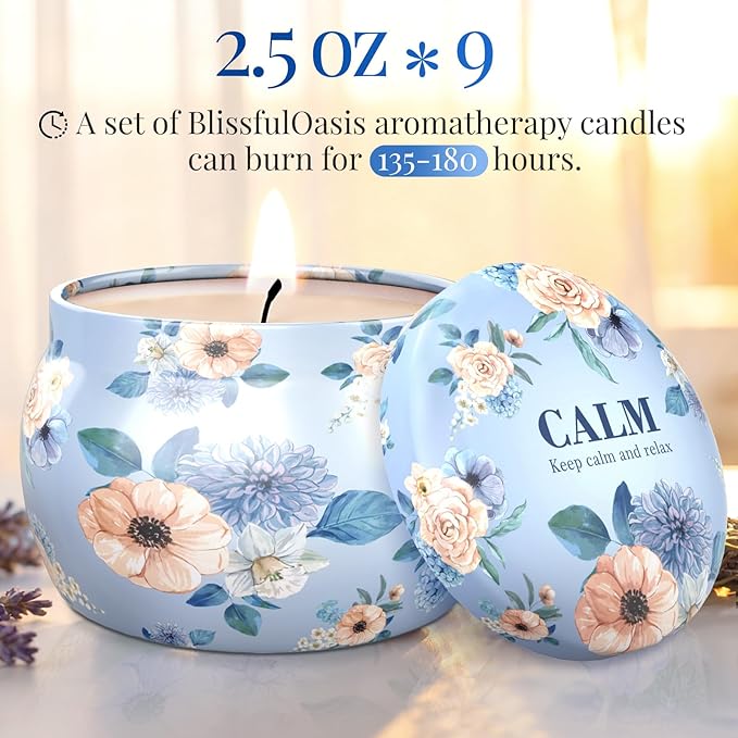 BlissfulOasis Scented Candles Set, 22.5 oz 9 Pack Candles for Home Scented, 135-180 Hours Candle Present Set for Men and Women, Scented Candles Present Set for Birthday, Valentine's Day, Christmas