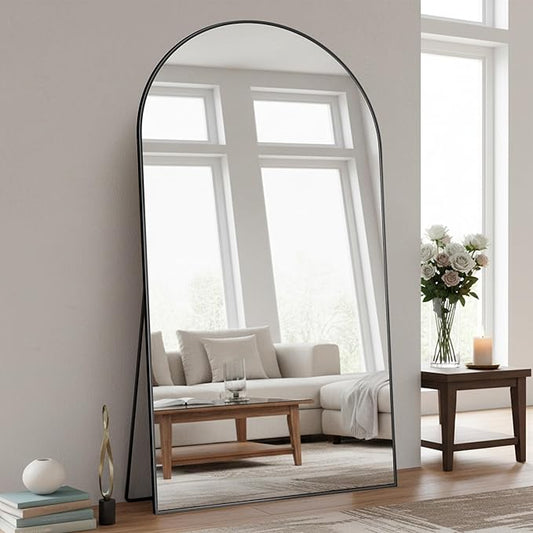 Full Length Mirror, 86"x46" Arched Floor Mirror Freestanding, Floor Standing Full Body Mirror with Stand for Bedroom, Hanging Mounted for Living Room Cloakroom, Black