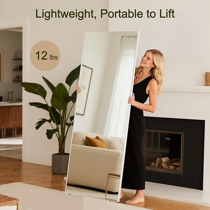 76"x34" Full Length Mirror with Stand, 3-in-1 Usage, Shatterproof Glassless Floor Mirror for Living Room Cloakroom Bedroom Kids Room Boutique Dorm Store, Child & Pet Friendly (White)