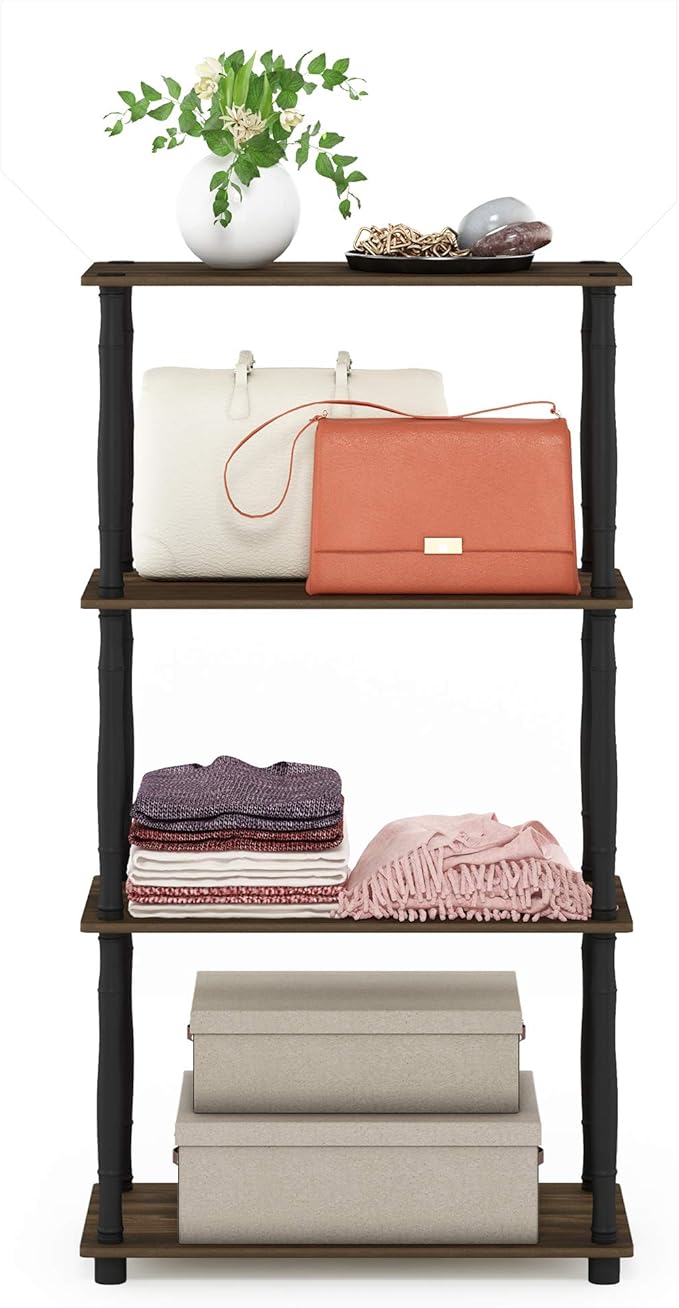 Furinno Turn-N-Tube 4-Tier Multipurpose Shelf Display Rack, Classic Tubes, Columbia Walnut/Black