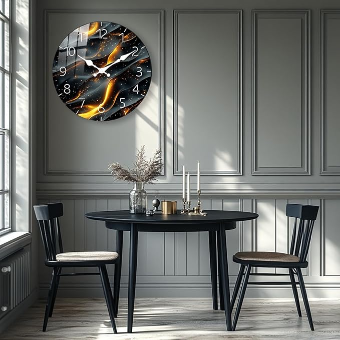 Marble Pattern 12 inch Wooden Wall Clock for Living Room Decor 12 Inch Battery Powered Non Ticking Wall-Clock for Bedroom, Kitchen