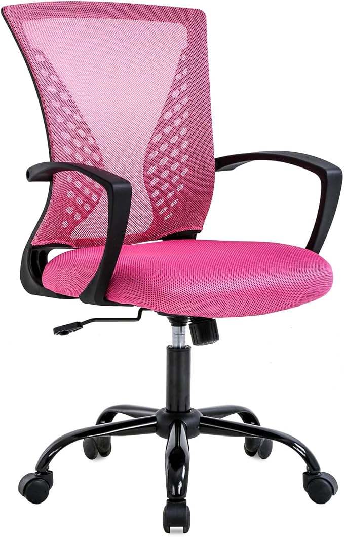 Office Chair Desk Chair Computer Chair with Lumbar Support Armrest Mid Back Rolling Swivel Task Adjustable Mesh Ergonomic Chair for Women Adults, Pink