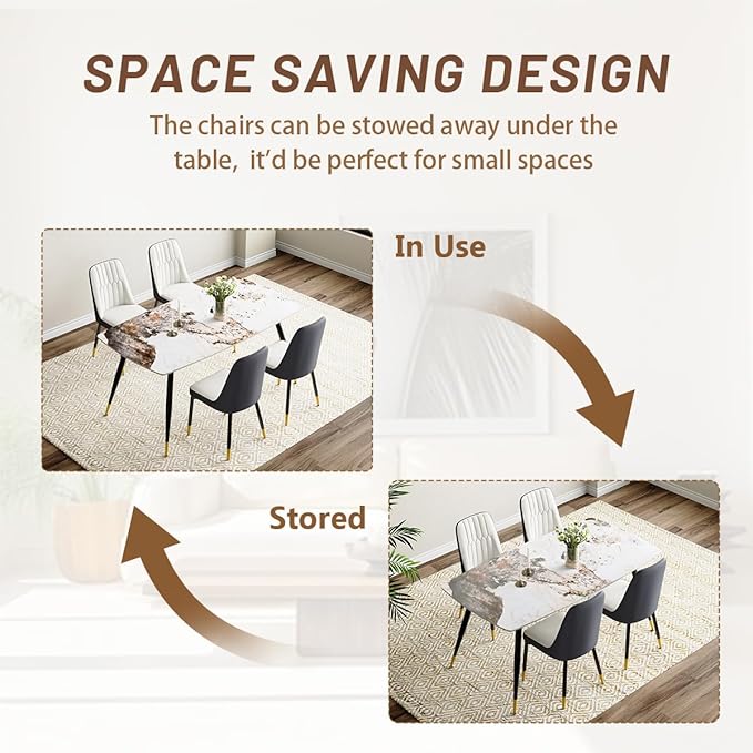 Modern Dining Table Set for 4, 62'' Sintered Stone Table, 4 Chairs, Easy to Assemble