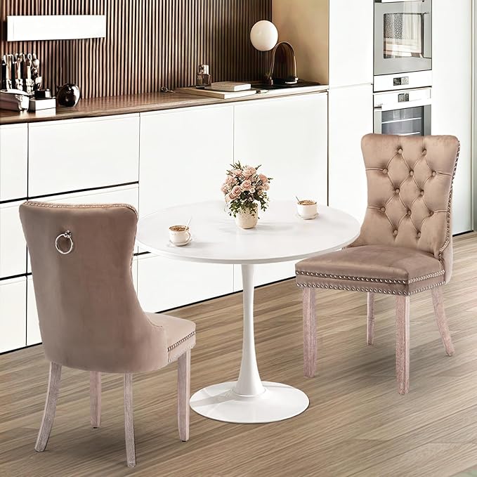 SoarFlash Kitchen Table and Chairs for 2, 24" Dining Table Set for 2 with Velvet Upholstered Chairs, 3 Piece Round Kitchen Table Set, Dining Room Table Set for Small Space, Apartment