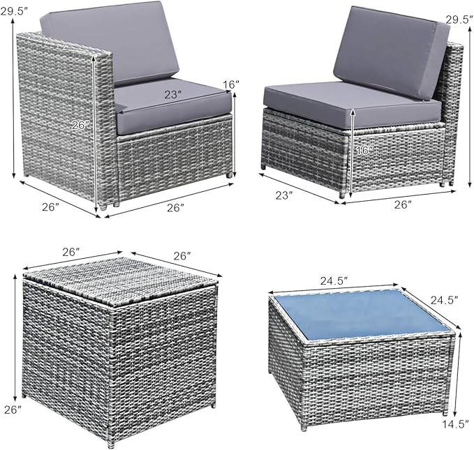 HAPPYGRILL 8 Pieces Patio Conversation Set Outdoor Rattan Furniture Set Sectional Wicker Sofa Set with Cushions and Storage Table for Backyard Garden Poolside