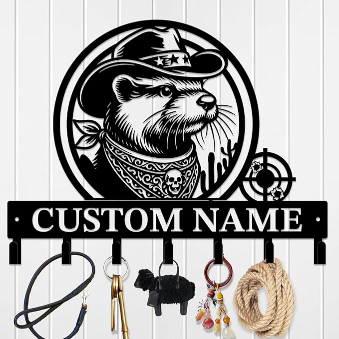 Custom Western Cowboy Metal Iron Key Hooks,Personalized Name & Text Engraving,Decor Wall Keys Holder for Home Entryway (Style C)