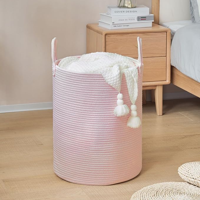 YOUDENOVA Laundry Hamper Basket, Woven 58L Tall Laundry Basket for Blanket Organizer- Nursery Hamper for Bedroom And Bathroom Storage