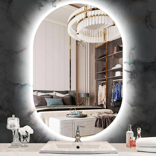 THEKLA 24 x 36 inch LED Oval Backlit Mirror for Bathroom Salon Wall Vertical/Horizontal Mount Makeup Frameless 36 Backlight Oval Lighted Vanity Mirror with Lights Smart Memory 3 Color Dimmable AntiFog