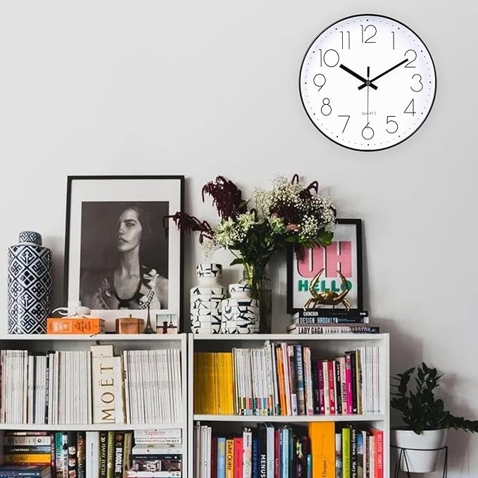 jomparis Black Wall Clock Large 13.5 Inch Silent Non Ticking Battery Operated Quartz Decorative Round Wall Clock for Classroom Living Room,Office,School