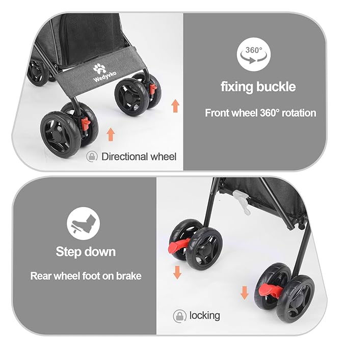 Pet Stroller for Small Dogs Medium Dogs 33lbs, Dog Pram Ultra Light - only 3.5 kg, Dog Stroller Pet Pram with 4 Wheel Foldable/Storage Basket/Cup Holder-P07