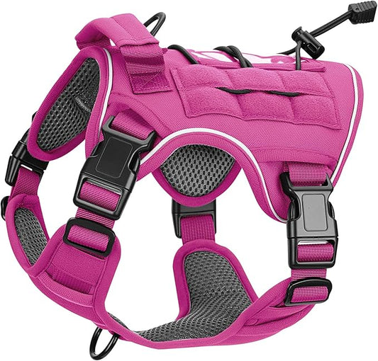 Heavy-Duty Tactical Dog Harness for Large Dogs, No Pull Adjustable Reflective Pet Vest with Molle System, K9 Military-Grade Control for Service Training, Outdoor & 10+ Breeds, Pink, Small