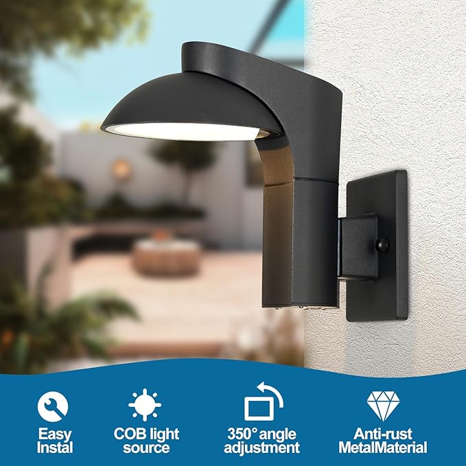 Dimmable LED Outdoor Wall Light,Lamps can be rotated 350 degreest, Porch Sconces Wall Mounted Lighting, 10%-100% Dimmable, 3000K, 120-277V IP65 Waterproof for Porch Patio Garage Door Entryway