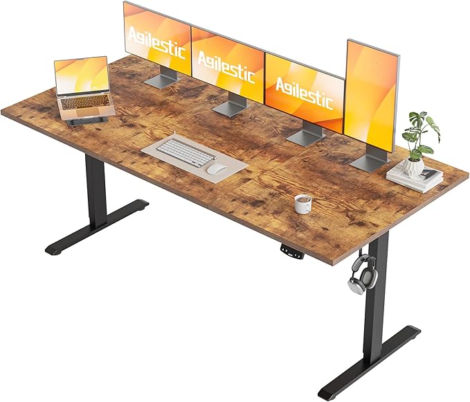 Agilestic Electric Standing Desk, Extra Large 71 x 31.5 Inches Height Adjustable Desk, Sit Stand Up Workstation for Home Office, Ergonomic Rising Gaming Computer Table with Memory Preset, Rustic Brown