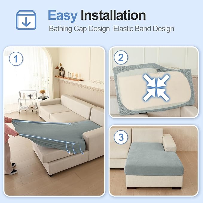 Chaise Cushion Cover for Sectional Sofa, Softer Chenille Sofa Cover for L Shaped Couch (Left or Right Facing), Stretch Chaise Couch Slipcover (Only 1 Piece, Light Grey)