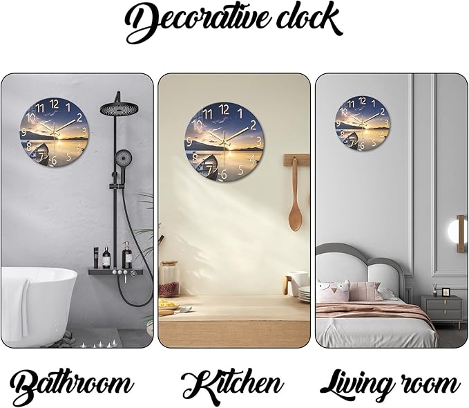 Sunset Clocks Wall for Bedroom Silent Wall Clock Non Ticking Decorative Wall Clocks Battery Operated 14 Inch