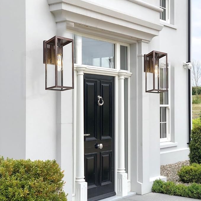 Bestshared Outdoor Wall Sconce Lights,Exterior Wall Lighting Fixtures with Clear Glass, Anti-Rust Vintage Outside Lantern Lamp for House Front Porch Doorway Patio(Rusted,15 Inch Height-2PACK)