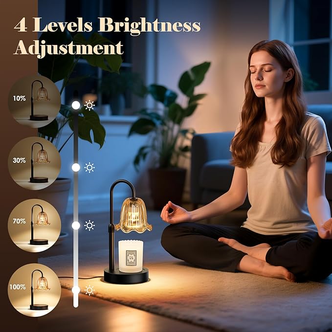 Candle Warmer Lamp with Timer, Birthday for Women Mom, House Warming Gifts Modern Farmhouse Home Decor, Dimmable Wax Melt Warmer for Jar Candles with 2 Bulbs (Amber)