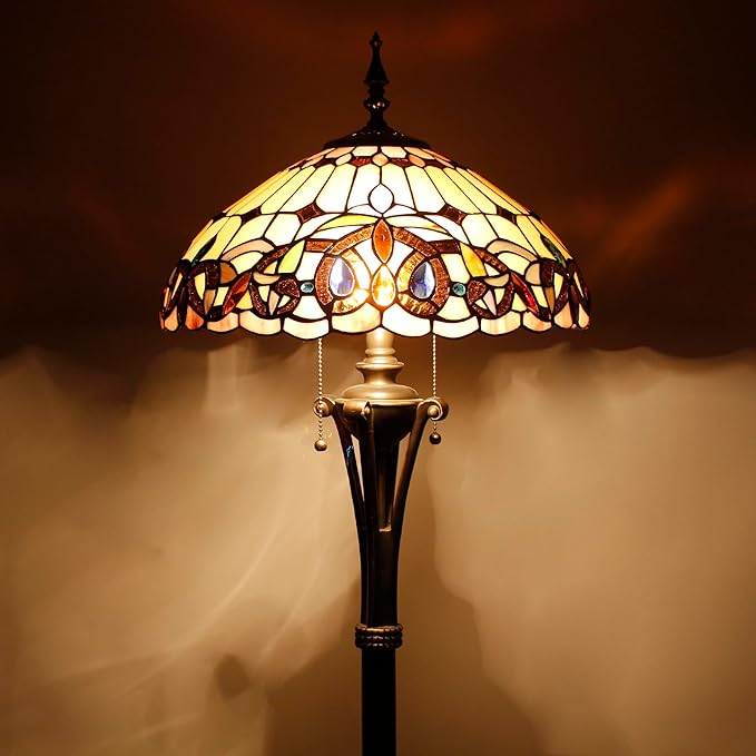 Tiffany Floor Lamp Serenity Victorian Stained Glass Standing Reading Light 16X16X70 Inches Antique Pole Corner Lamp Decor Bedroom Office Living Room