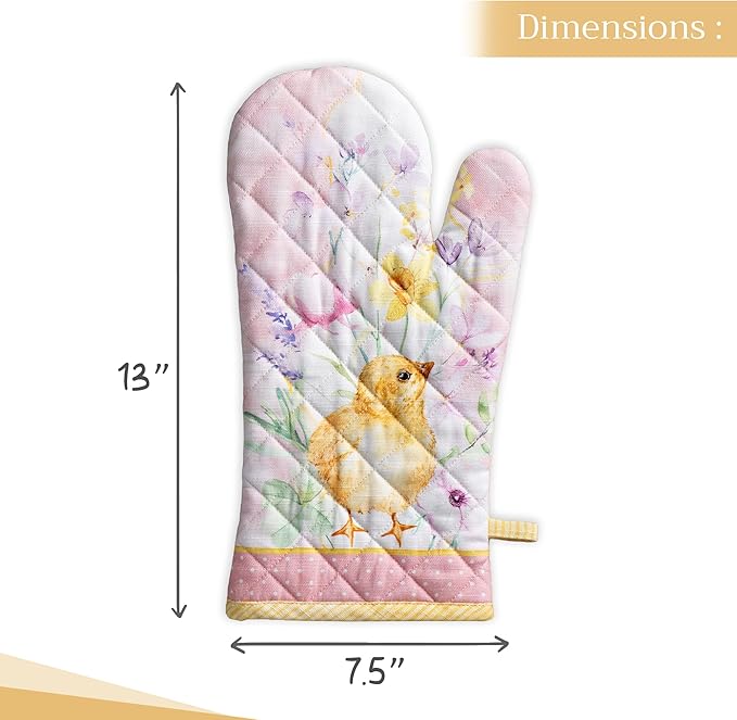 Maison d' Hermine Oven Gloves 100% Cotton Oven Mitt 7" x 13" with Loop Heat Resistant, BBQ, Cooking Gloves, Baking, Grilling, Kitchen, Handling Hot Pans Spring/Summer (Pack of 1, Easter Zest)