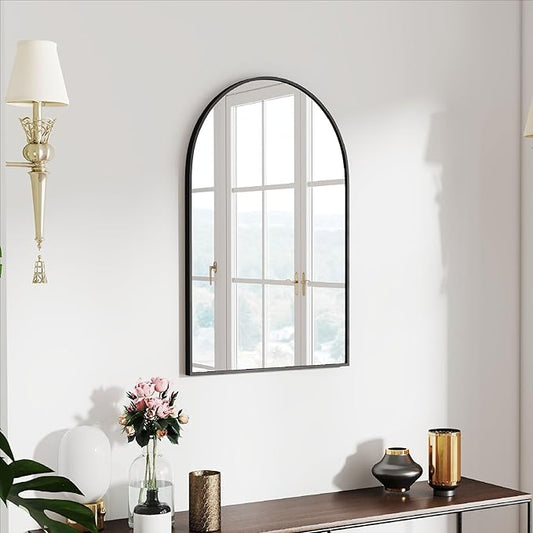 30x20 Arch Mirror Rectangle Wall Mounted Hanging or Against Wall Aluminum Alloy Metal Frame Dressing Make-up Mirrors for Entryway Bedroom Bathroom Living Room 30 20 inch Black