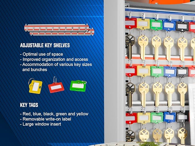Barska Key Lock Box with Glass Door – Wall Mount Steel Key Cabinet Organizer with Labeled Hooks and Colored Key Tags for Home, Office, Property Management
