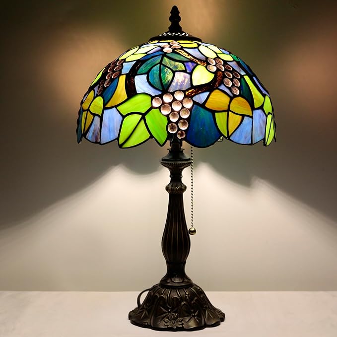 Tiffany Table Lamp Stained Glass Lamp 12X12X19 Inch Antique Reading Light (Amber Grape)