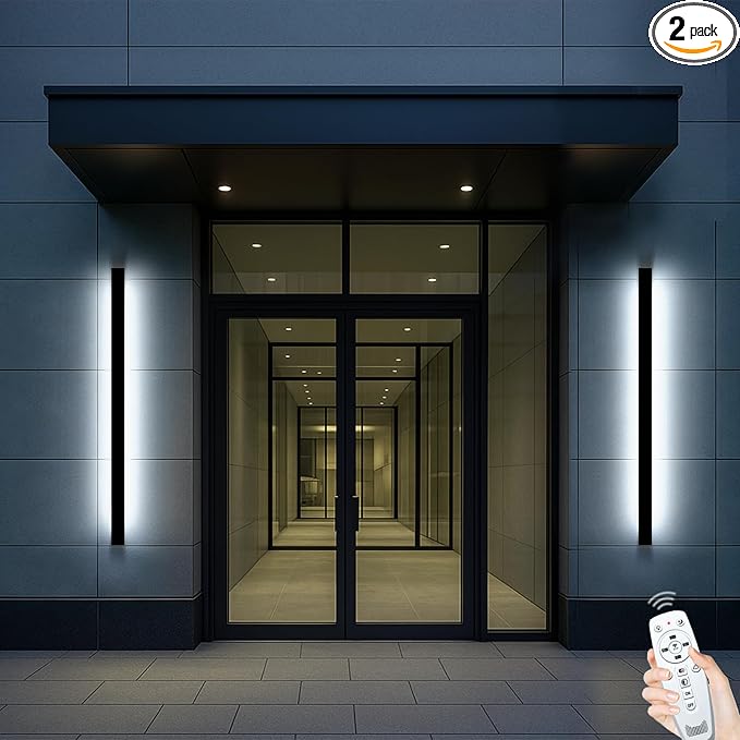 70.87 Inch Long Outdoor Wall Sconces Set of 2, 3CCT Color Selectable Modern Wall Light with Remote Control, IP65 Waterproof Exterior Linear Wall Light for House Garage 3000K-6000K