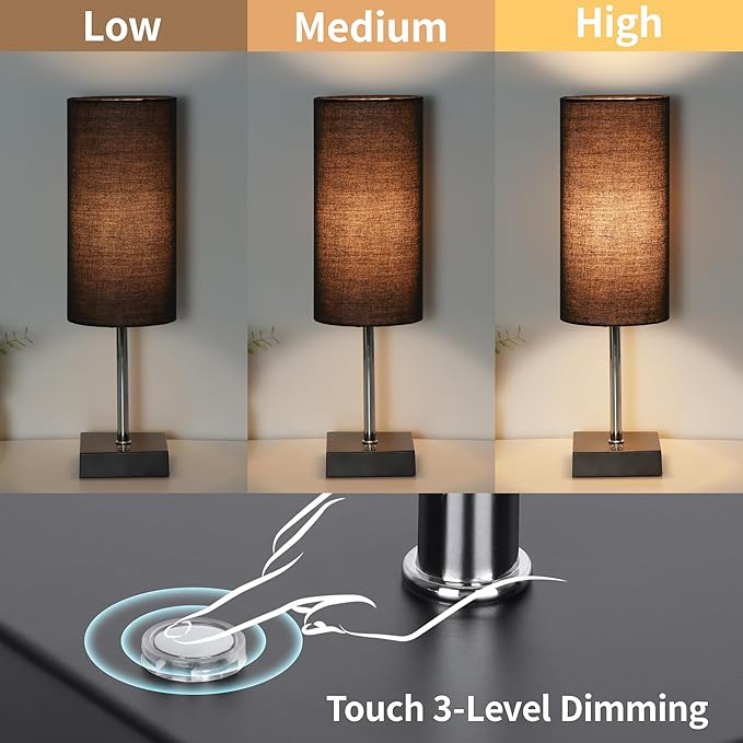 AVV Cordless Table Lamp with Dimmable, Rechargeable 3 Modes Battery Powered Bedside Lamp, Battery Operated Lamps for Night Stand, Touch Lamp for Bedroom, Living Room, Reading Room, 15 Inch Black
