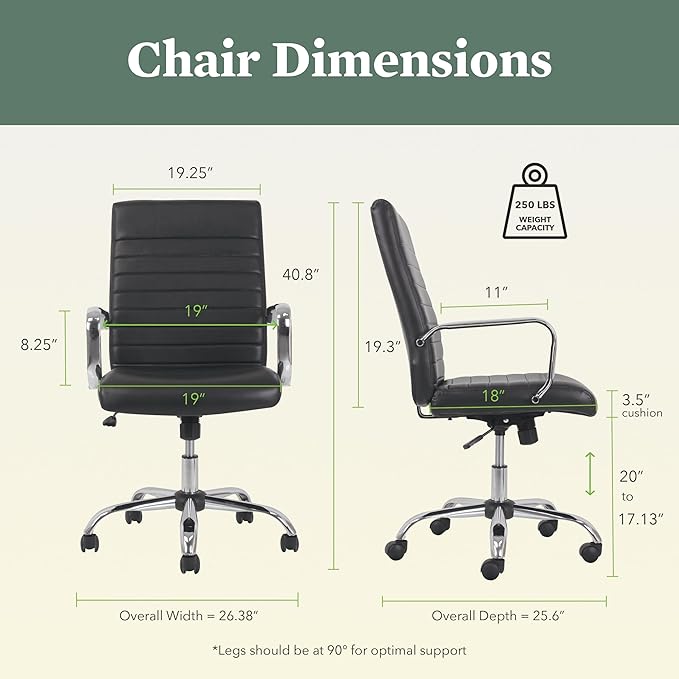 HON Sadie Executive Chair, Ergonomic Leather Office Chair with Chrome Arms and Back Support, for Computers, Desks, Home Offices, 360 Swivel, Black