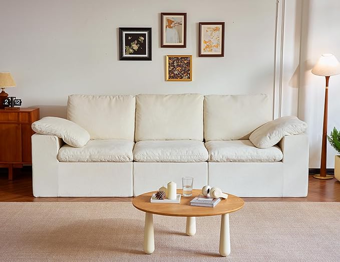 Cloud Couches for Living Room, 108” Boneless Couches Oversized Modular Sectional Sofas, No Assembly, Adjustable Backrest, Comfy Deep Seats, 3-Seater, Beige