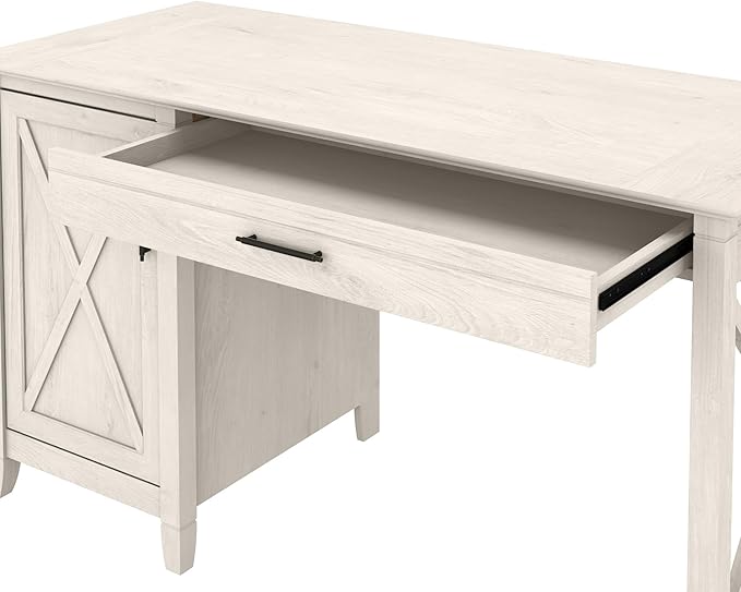 Bush Furniture Key West Computer Desk with Storage | Farmhouse PC Table for Home Office in Linen White Oak | 54W x 24D