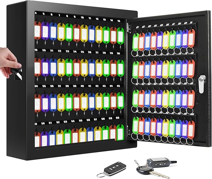 100 Keys Key Cabinet, Anti-Theft Key Lock Box with Key Tags, Adjustable Key Organizer Wall Safe for Car Office House Garage Rental Business