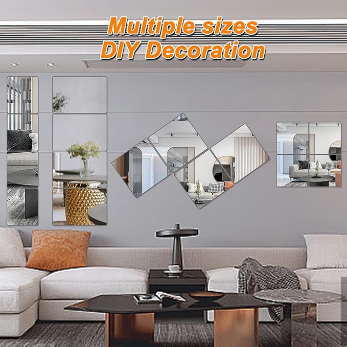 8 Pack Wall Mirror Full Length, 8 x 8 Inch Unbreakable Acrylic Mirror Tiles, Shatterproof Flexible Plastic Mirror Sheets for Bedroom Home Gym Door (8p 8"x 8")