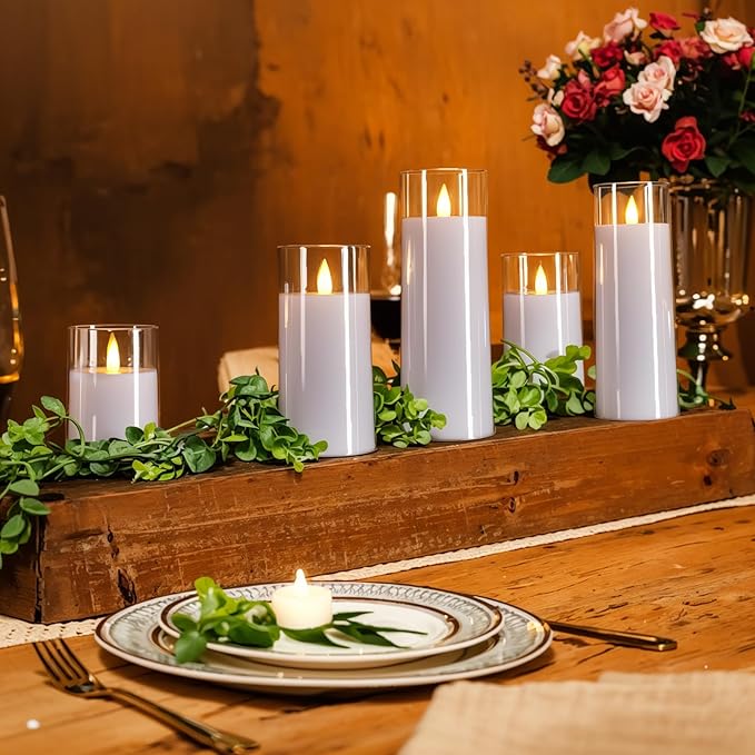 Homemory Realistic Flickering Battery Operated Candles, LED Fake Electric Candle with Remote Control and Timer, Flameless Candles for Home, Christmas Decoration, White, Set of 5