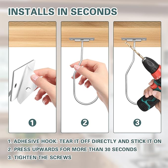 Banana Hanger Hook – Space Saving Banana Holder Hanger to Keep Bananas Fresh, Self Adhesive and Screw Banana Hook 3Pack Silver