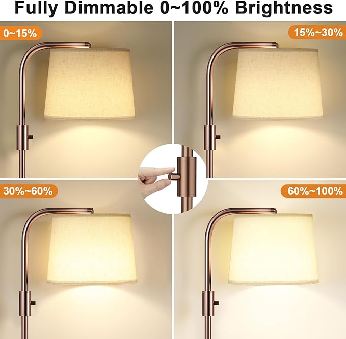 Ambimall Fully Dimmable Floor Lamp - Floor Lamps 9W LED Light Bulbs, Standing Lamps for Living Room with Adjust Head, Modern Standing Light Rotary Switch, Tall Lamp for Bedroom(Brown and Light Beige)