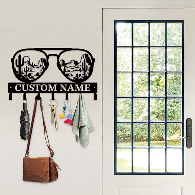 Custom Western Cowboy Metal Iron Key Hooks,Personalized Name & Text Engraving,Decor Wall Keys Holder for Home Entryway (Style D)