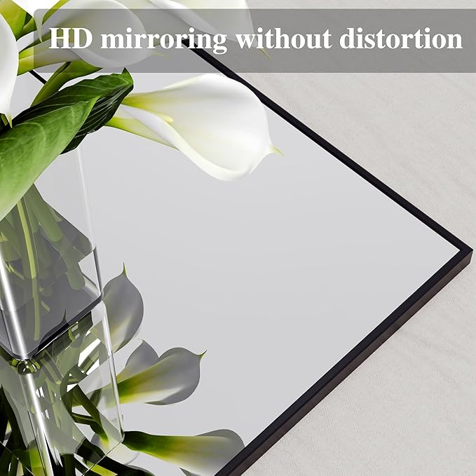 ANYHI Over The Door Mirror, 60"x18" Black Full Length Mirror with 2 Hooks, Door Hanging or Wall Mounted, Aluminum Frame, for Bedroom Bathroom