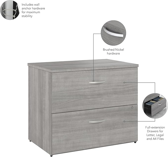 Bush Business Furniture Studio C 2 Drawer Lateral File Cabinet in Platinum Gray - Assembled, Locking Document Storage for Home or Professional Office
