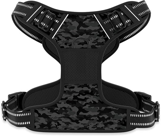 Rnivvi No Pull Dog Harness, Cute Reflective Large Sized Puppy Harness, Adjustable Soft Padded Vest for Large Dogs, Heavy Duty Pet Vest with Easy Control Handle for Walking Training, Black Camouflage