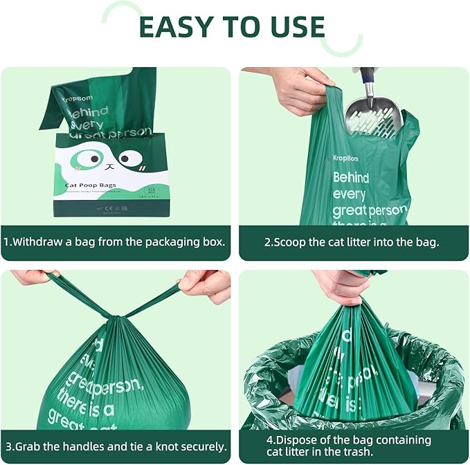 260 Count Cat Poop Bags with Handles, Disposable Litter Bags for Pet Poop, Extra-Thick Kitty Waste Bags Easy Tie Leak-Proof Strengthen Unscented (Made of 70% Recycled Plastic)