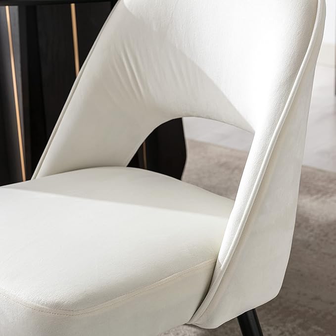 DUOMAY Modern Dining Chair Set of 4 with Open Back, Velvet Upholstered Armless Chair with Metal Frame Side Chair for Kitchen Dining Room Living Room, Beige