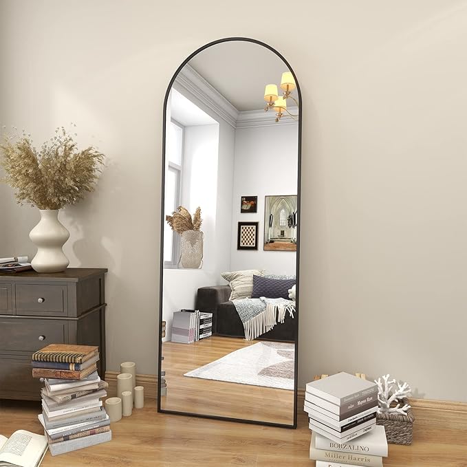 BEAUTYPEAK 64"x21" Arch Floor Mirror, Full Length Mirror Wall Mirrors Hanging or Leaning Arched-Top Full Body Mirror with Stand for Bedroom, Dressing Room, Black
