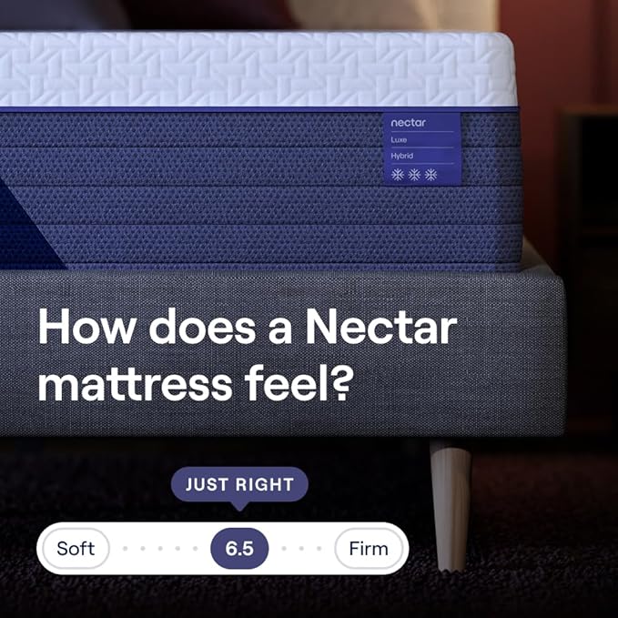 Nectar Luxe Hybrid 14” Twin XL Mattress - Medium Firm - Memory Foam & Innerspring Coils - Cooling Fibers - 3” Pressure Relief Layer - Mattress in a Box - 365-Night Trial & Forever Warranty