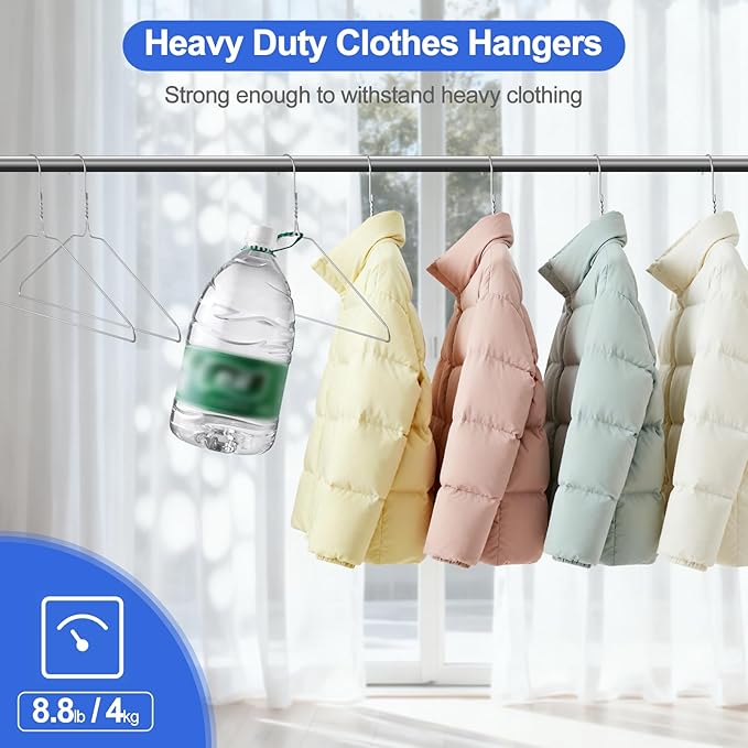 Wire Metal Hangers Bulk 100 Pack, Clothes Hangers Heavy Duty for Coats, Suits, Shirts, Pants, Skirts, Space Saving, Non Slip, Ultra Thin, 16 Inch, Silver