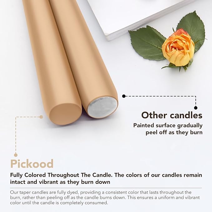 New Burning Formula Unscented Dripless 12-Inch Taper Candles Set of 12 - Beige, for Wedding, Dinner - Smokeless, Long Burning - Hand Poured, Colored Tall Candlesticks - Beige