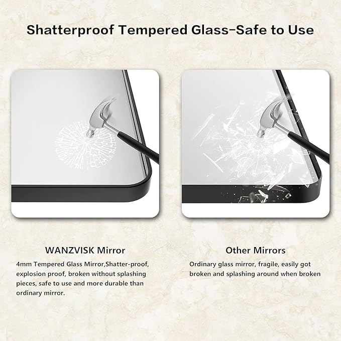 Black Framed Mirrors for Bathroom,55 x 30 Inch Rounded Conner Rectangle Mirror for Wall, Matte Black Vanity Mirror with Tempered Glass,Anti-Rust,Hangs Horizontally or Vertically